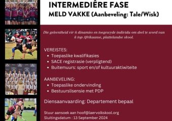 Departementele vakante pos Laer Volkskool